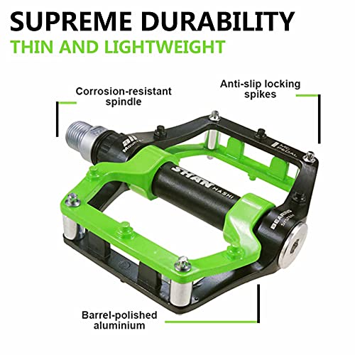 Shanmashi Black Green MTB Pedals with Non-Slip Studs