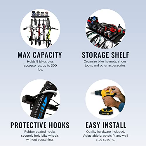Adjustable 5-Bike Garage Wall Rack