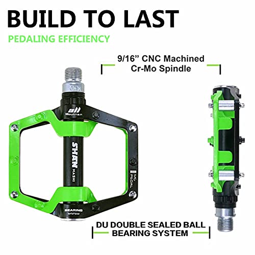 Shanmashi Black Green MTB Pedals with Non-Slip Studs