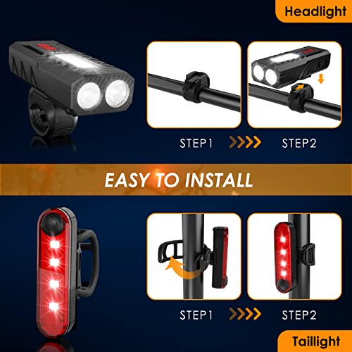 USB Rechargeable Bike Lights - 6 Modes, 3000LM