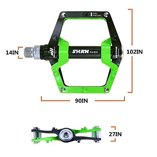 Shanmashi Black Green MTB Pedals with Non-Slip Studs