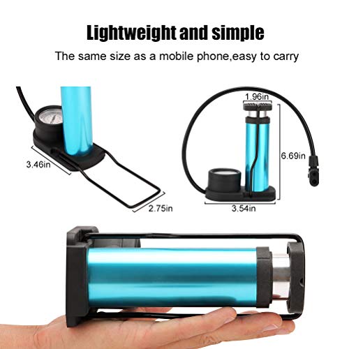 Mini Portable Bike Pump with Pressure Gauge (Blue)