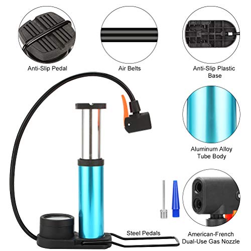 Mini Portable Bike Pump with Pressure Gauge (Blue)
