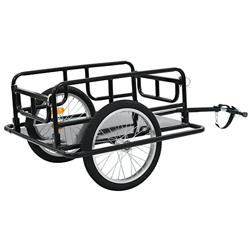 Bike Cargo Trailer 110lbs Max Load, Foldable Bicycle Trailer w/Hitch, Heavy Duty Utility Cargo Trailer with Wheels for Carrying Stuff Groceries Luggage, Heavy-Duty Bike Trailer, Black