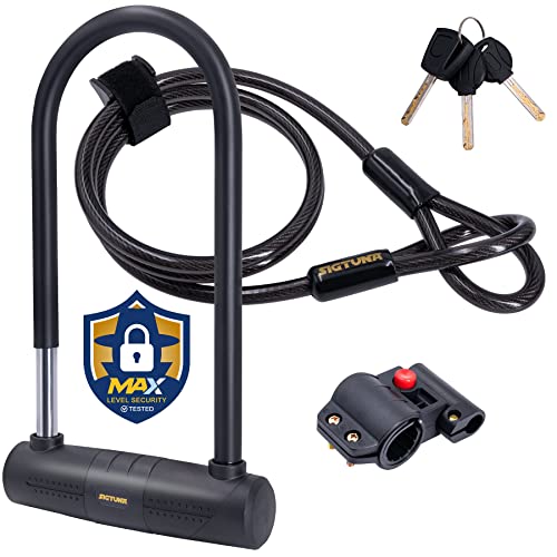 Sigtuna Extra Long Bike Lock Heavy Duty Anti Theft, 16mm Bike U Lock with Ulock Shackle and Bicycle Lock Mount Holder and 4ft Cable