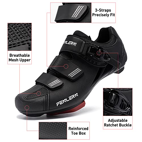 FENLERN Men's Peloton-Compatible Cycling Shoes, Black (9.5)