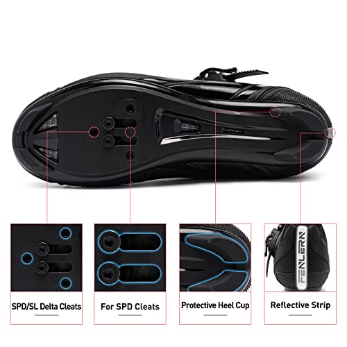 FENLERN Men's Peloton-Compatible Cycling Shoes, Black (9.5)