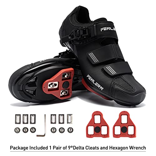 FENLERN Men's Peloton-Compatible Cycling Shoes, Black (9.5)