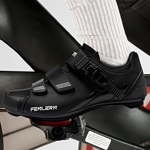 FENLERN Men's Peloton-Compatible Cycling Shoes, Black (9.5)