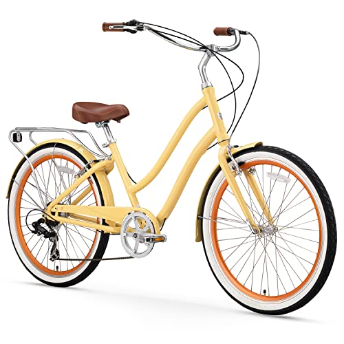 Women's Hybrid Cruiser Bicycle, 7-Speed, Cream-Brown, 26" Wheels