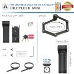 FoldyLock Mini Folding Bike Lock - Patented Lightweight Bicycle Lock - Heavy Duty Anti Theft Smart Secure Guard with Key and Case for Electric Scooter or Fixie and Folded Bikes - 75 cm
