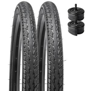2 Pack 24" Bike Tires 24"x1.75"/ 47-507 Plus 2 Pack 24" Bike Tubes 24x1.50/1.75 AV 33mm Valve Compatible with 24 x 1.75 Bike Tire and Tubes (Black)