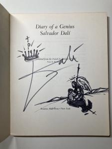 Signed Salvador Dali Book Diary of a Genius with Original Drawing Autograph