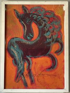 JESUS REYES FERREIRA VINTAGE MODERN ABSTRACT CUBISM HORSE OIL PAINTING OLD 1960s