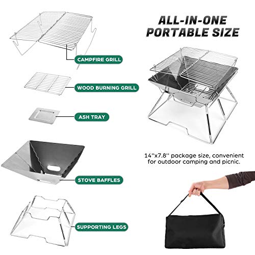 Folding Stainless Steel Campfire Grill with Carry Bag