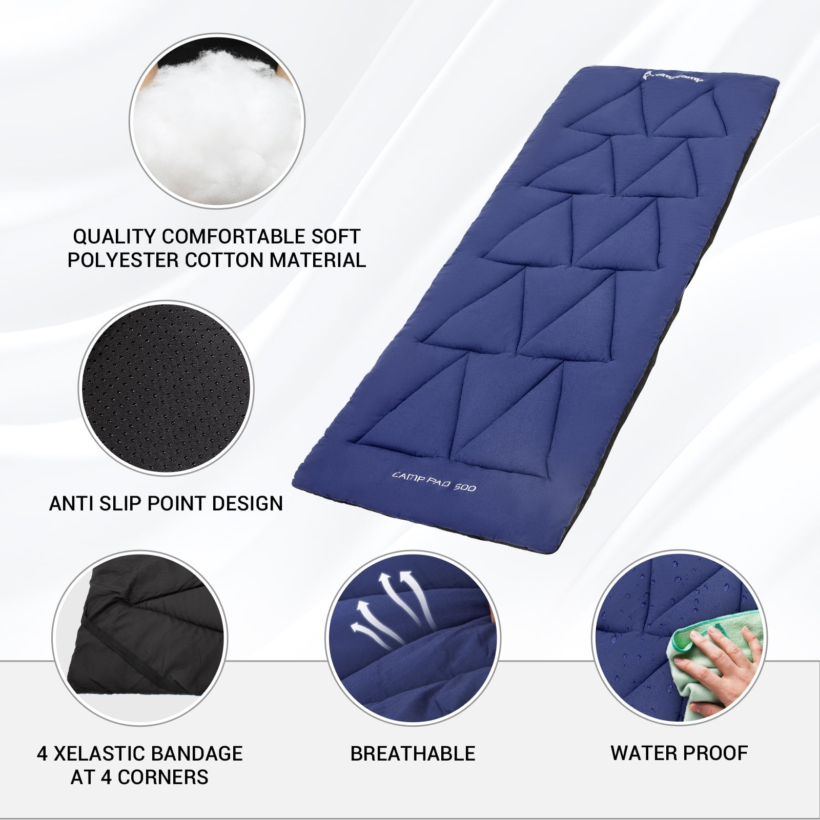 KingCamp Non-Slip Camping Sleeping Pad, Lightweight Navy, 74.8"L x 25.2"W