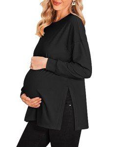 Ekouaer Maternity Long Sleeve Split Side Tee