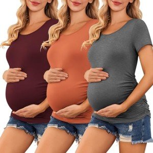 Ekouaer Women's Maternity Side Ruched Tees - 3 Pack