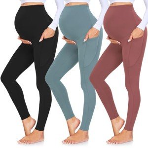 GROTEEN Women's Maternity Leggings with Pockets - 3 Pack