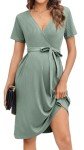 Ekouaer Ice Green V-Neck Maternity Dress
