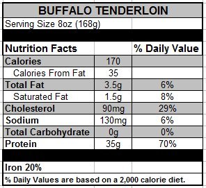 Bison Tenderloin 6oz, USDA Inspected (Case of 26)
