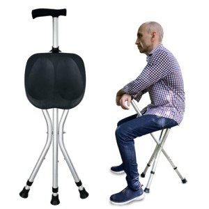 Adjustable Folding Walking Cane with Seat for Seniors