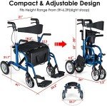 2-in-1 Rollator Walker Transport Chair for Seniors