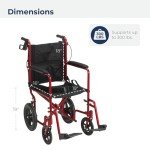 Drive Medical Lightweight Folding Transport Wheelchair - Red