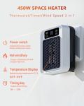 450W Programmable Portable Wall Space Heater with Remote
