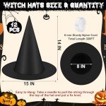 12 PCS Black Hanging Witch Hats for Halloween Decor