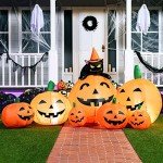 7 FT Halloween Inflatable Pumpkins with Witch's Cat