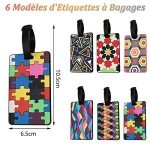 VEGCOO 6-Pack Waterproof Luggage Tags - Geometric Designs