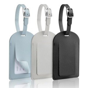 Set of 3 Adjustable PU Leather Luggage Tags