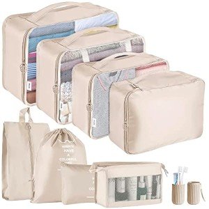 9-Piece Travel Bag Organizer Set in Beige