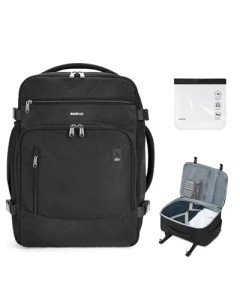 ECOHUB Bagage Cabine 45x36x20 Easyjet Sac A Dos Sac De Voyage 13 Poches Sac Cabine Avion Valise Cabine avec Port De Charge USB Recyclable Pet Ecologique Valise à Main Imperméable(Noir)