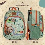 PERLETTI Sac a Dos Enfant avec Roues Tissu Recyclé Imprimé Animal - Petit Sac de Voyage à roulettes Amovible Gris Détails Réfléchissants - Petite Cartable Ecologique Garcon - 36x25x15 cm (Ours Brun)