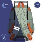 PERLETTI Sac a Dos Enfant avec Roues Tissu Recyclé Imprimé Animal - Petit Sac de Voyage à roulettes Amovible Gris Détails Réfléchissants - Petite Cartable Ecologique Garcon - 36x25x15 cm (Ours Brun)