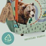 PERLETTI Sac a Dos Enfant avec Roues Tissu Recyclé Imprimé Animal - Petit Sac de Voyage à roulettes Amovible Gris Détails Réfléchissants - Petite Cartable Ecologique Garcon - 36x25x15 cm (Ours Brun)