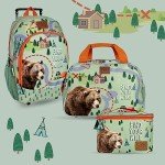 PERLETTI Sac a Dos Enfant avec Roues Tissu Recyclé Imprimé Animal - Petit Sac de Voyage à roulettes Amovible Gris Détails Réfléchissants - Petite Cartable Ecologique Garcon - 36x25x15 cm (Ours Brun)