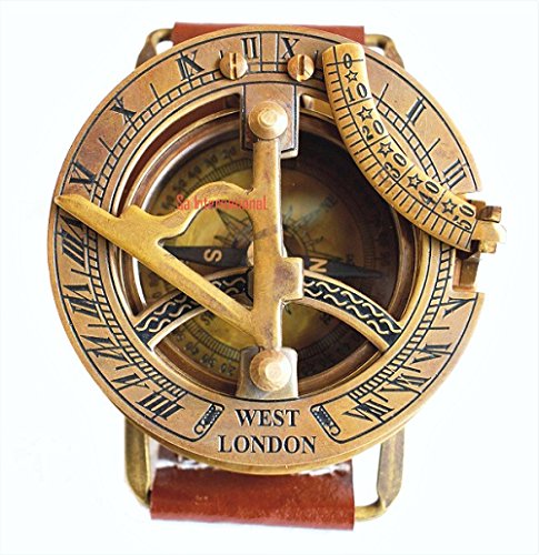 Vintage Brass Finish Nautical Compass Wristwatch