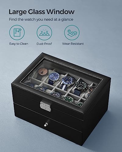 SONGMICS Black Glass 20-Slot Men’s Watch Box