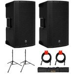 Mackie Thump12A - 1300W 12" Powered Loudspeakers Bundle (Pair) with (2) Steel Speaker Stand and (2) XLR-XLR Cable