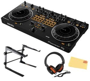 Pioneer DDJ-REV1, DJ Controller Bundle with Stand, Headphones and, Austin Bazaar Polishing Cloth