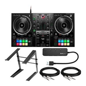 Hercules DJControl Inpulse 500 2-Deck USB DJ Controller Bundle with Laptop Stand, 4-Port USB Hub and Cables (2-Pack) (5 Items)