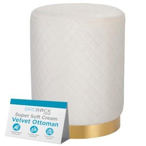Velvet Round Ottoman Foot Rest with Gold Trim