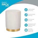 Velvet Round Foot Rest Ottoman with Gold Trim