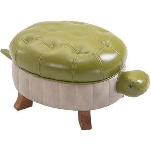 Turtle Design Upholstered Foot Rest Ottoman, Grass Green