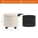 Beige Button Tufted Storage Foot Rest Ottoman