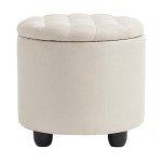 Beige Button Tufted Storage Foot Rest Ottoman
