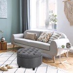 Ergonomic Grey Button Tufted Foot Rest Ottoman